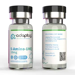 Adaptog 5-Amino-1MQ 10mg, front and rear vial views