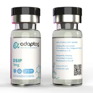 Adaptog DSIP 5mg, front and rear vial views