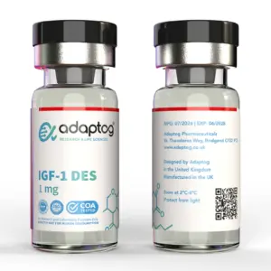 Adaptog IGF-1 DES 1mg, front and rear vial views