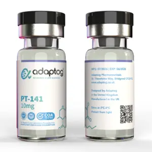 Adaptog PT-141 10mg, front and rear vial views
